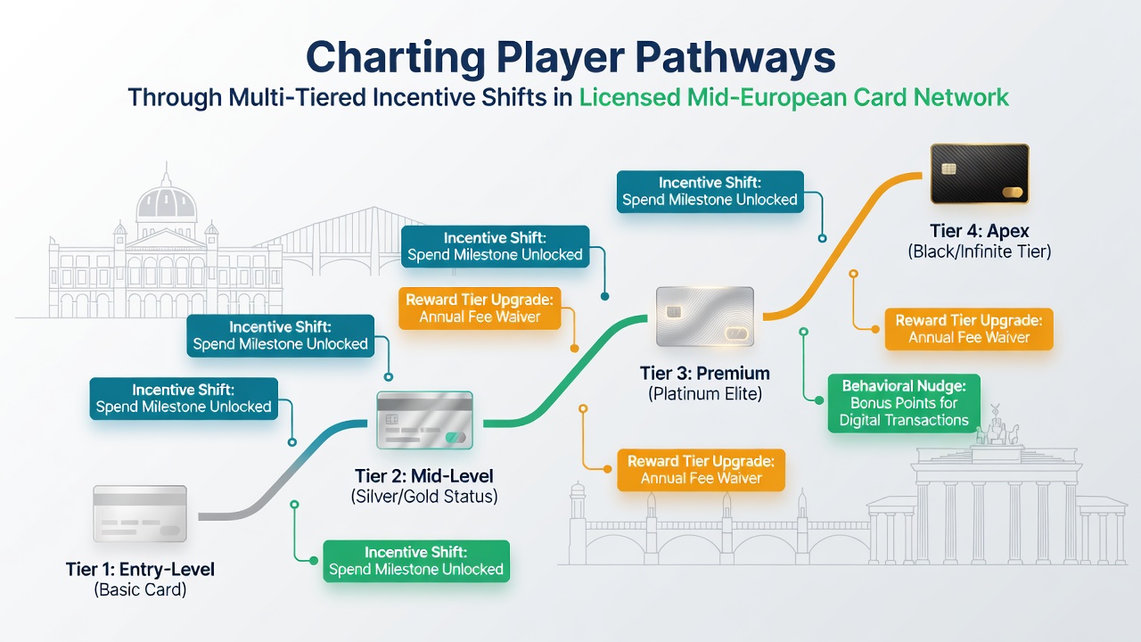 Darstellung von Spielerpfaden und Incentive-Tiers in europäischen Kartenspiel-Netzwerken