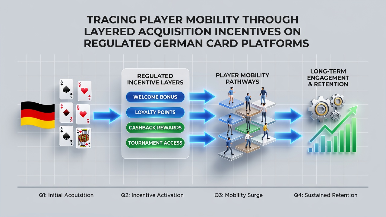 Darstellung geschichteter Bonusstrukturen auf deutschen Pokerplattformen mit Fokus auf Akquisitionsanreize und Spielerpfade
